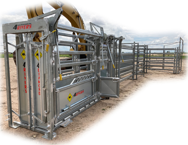 4 Rivers Working System: Chute, Adjustable 
14’ Alley and 10’ Sheeted Tub w/ Slide Gate